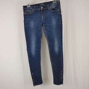 Silver Jeans Aiko Women Size W32/L31 Mid Rise Skinny Zipper Ankle Medium Wash